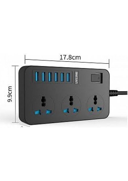 Socket 6 USB Girişli 3'lü Akım Korumalı Priz 2 M