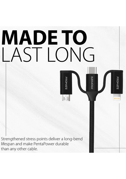 Pentapower Şarj ve Data Kablosu 6 sı 1 arada Çoklu Uçlu Lightning, USB-A, Type-C, Mikro USB