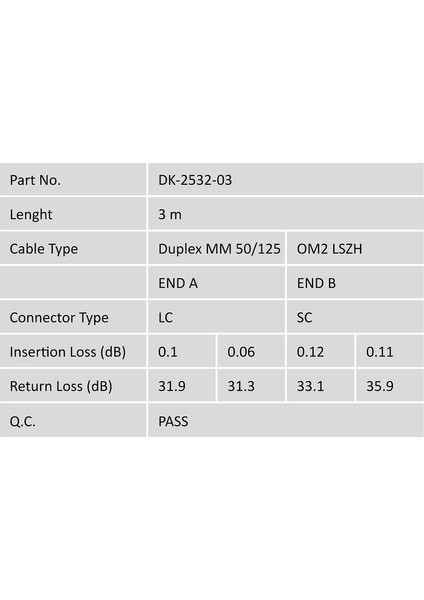 DK-2532-03 Multimode Lc-Sc Fiber Optik Patch Kablo 3 mt