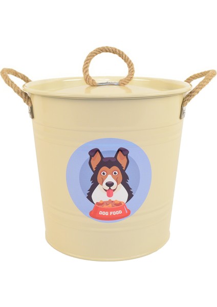 Köpek Maması Saklama Kabı Urgan Kulplu Krem