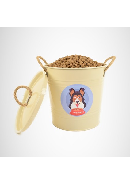 Köpek Maması Saklama Kabı Urgan Kulplu Krem