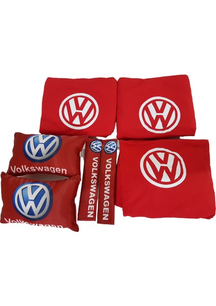 Volkswagen Kırmızı Penye Servis Kılıfı Kemer Konforu ve Oto Boyun Yastığı