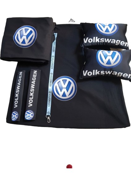 Volkswagen Siyah Penye Servis Kılıfı Kemer Konforu Oto Boyun Yastığı ve Ayna İpi