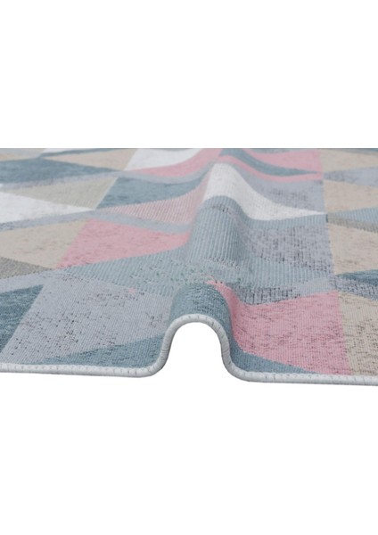 Arya Ar 10 Blue Mavi Pembe Yıkanabilir Pamuk Etnik Kilim 80 x 150 cm