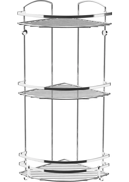 3 KATLI BANYO KÖŞE RAFI KANCALI KROM LM009H