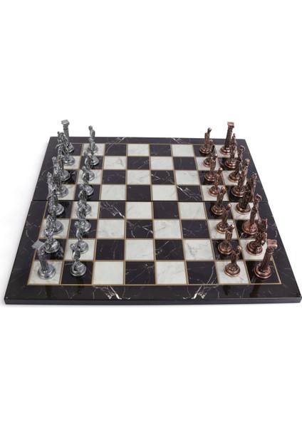 5 No. İngiliz Antik Bakır Satranç Taşları ve Katlanır Mermer Desenli Mdf Ahşap Satranç Tahtası 43 x 43 cm fiyatları