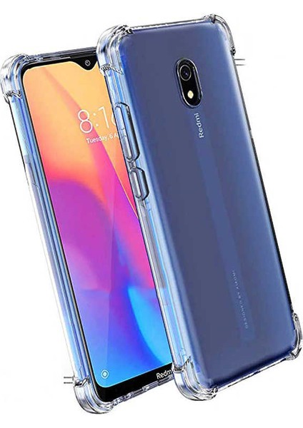 Xiaomi Redmi 8A Kılıf Darbe Emici Silikon Arka Kapak + Cam Ekran Koruyucu Şeffaf