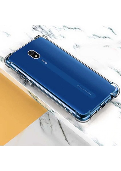 Xiaomi Redmi 8A Kılıf Darbe Emici Silikon Arka Kapak + Cam Ekran Koruyucu Şeffaf