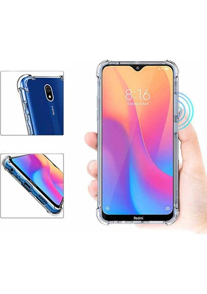 Xiaomi Redmi 8A Kılıf Darbe Emici Silikon Arka Kapak + Cam Ekran Koruyucu Şeffaf