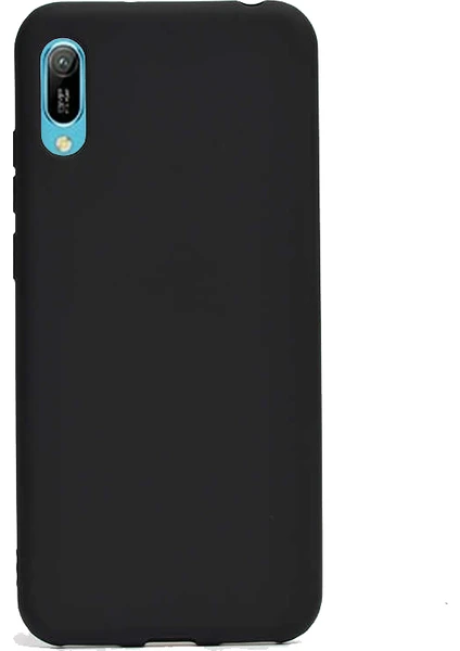 Case 4U Huawei Y6 2019 Kılıf Klasik Mat Renkli Yumuşak Premier Silikon + Cam Ekran Koruyucu Siyah