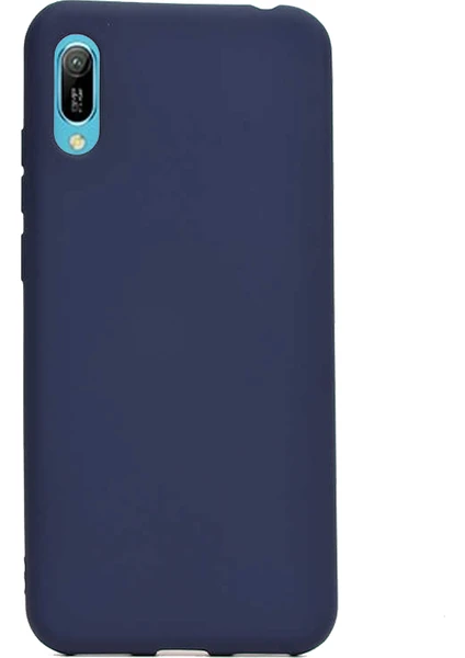 Case 4U Huawei Y6 2019 Kılıf Klasik Mat Renkli Yumuşak Premier Silikon + Cam Ekran Koruyucu Lacivert