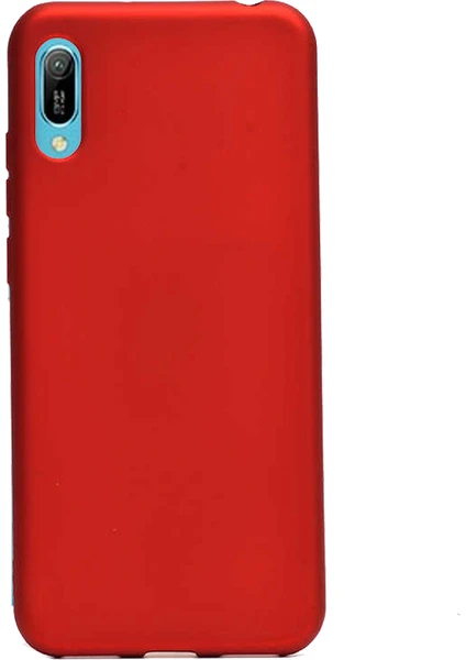 Case 4U Huawei Y6 2019 Kılıf Klasik Mat Renkli Yumuşak Premier Silikon + Cam Ekran Koruyucu Kırmızı