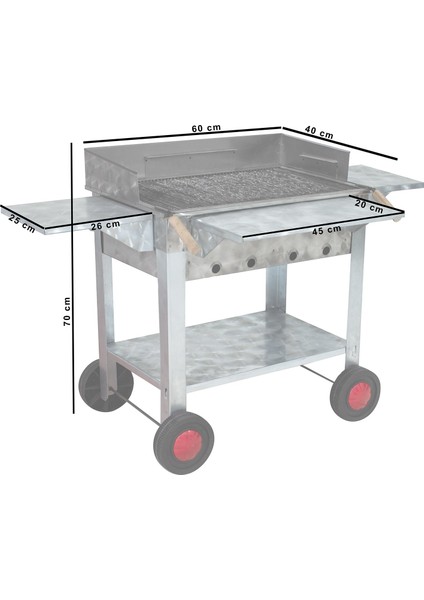 MTH-136 Lüx Kanatlı Pervazlı Maltız Izgaralı Mangal 4 Tekerlekli