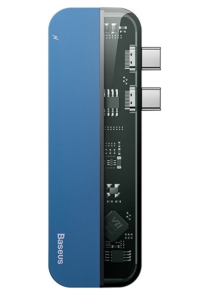 CAHUB-TS03 Transparent Series Dual Type-C Çok Fonksiyonlu USB HUB - Mavi