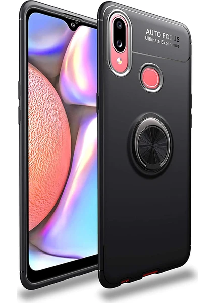 Case 4U Samsung Galaxy A10S Kılıf Autofocus Shockprof Ravel Yüzüklü Standlı Slikon Kapak Siyah