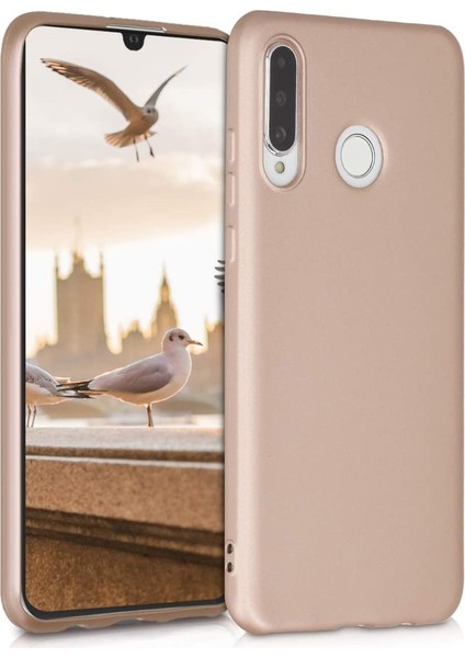 Huawei P30 Lite Kılıf Klasik Mat Renkli Yumuşak Premier Silikon Altın