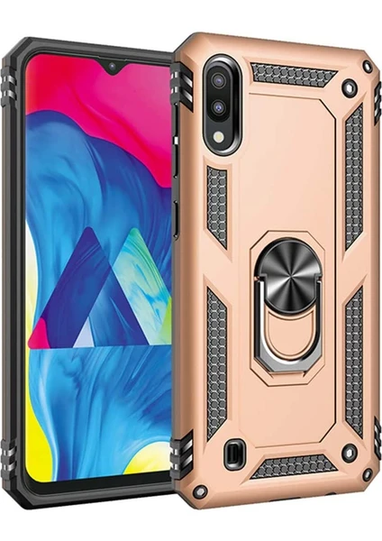 Case 4U Samsung Galaxy M10 Kılıf Çift Katmanlı Yüzüklü Manyetik Vega Kapak Altın