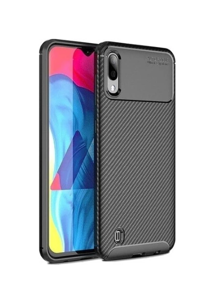 Case 4U Samsung Galaxy M10 Kılıf Karbon Desenli Sert Silikon Arka Kapak - Negro Siyah