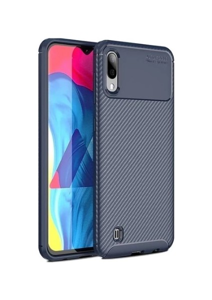 Samsung Galaxy M10 Kılıf Karbon Desenli Sert Silikon Arka Kapak - Negro Lacivert