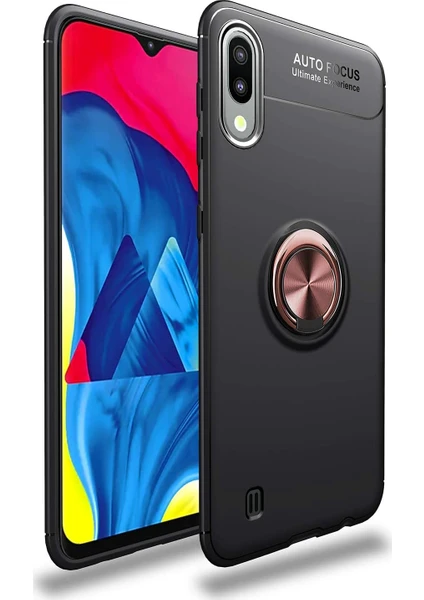 Case 4U Samsung Galaxy M10 Kılıf Autofocus Shockprof Ravel Yüzüklü Standlı Slikon Kapak Siyah Rose Gold