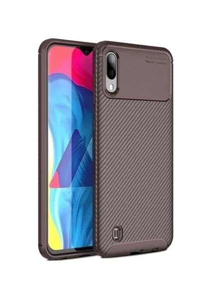 Case 4U Samsung Galaxy M10 Kılıf Karbon Desenli Sert Silikon Arka Kapak - Negro Kahverengi