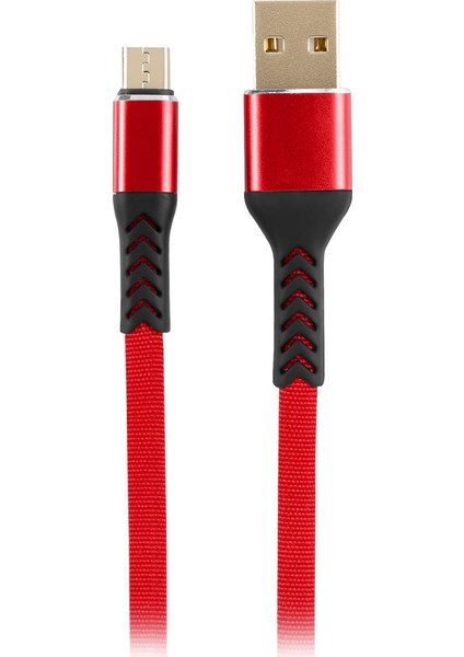 MF Product Jettpower 0001 Metal Başlıklı Örgülü 2.4A Micro Usb Hızlı  Şarj Kablosu 30 cm Kırmızı