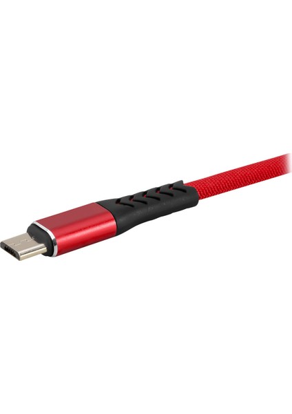 MF Product Jettpower 0001 Metal Başlıklı Örgülü 2.4A Micro Usb Hızlı  Şarj Kablosu 30 cm Kırmızı