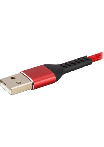 MF Product Jettpower 0001 Metal Başlıklı Örgülü 2.4A Micro Usb Hızlı  Şarj Kablosu 30 cm Kırmızı