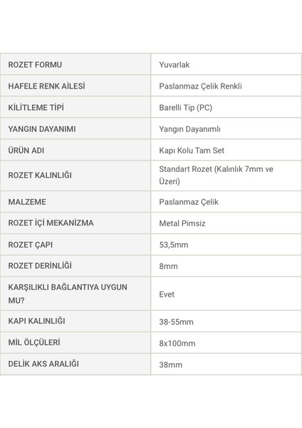 Werner Kapı Kolu Barelli Tip 304 Kalite Paslanmaz Çelik
