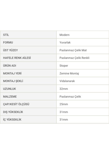 Kapı Stoperi  Paslanmaz Çelik Hammadde  Yere Vidalı Montaj