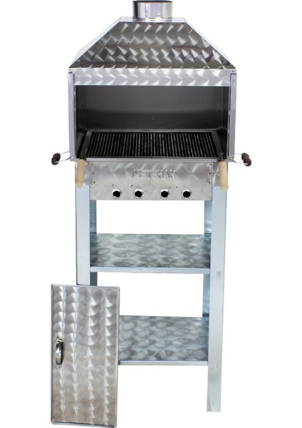 Mth-81 Davlumbazlı Bacalı Maltız Izgaralı Mangal 2 Tekerlekli