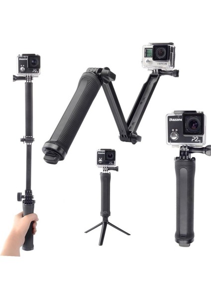 Aksiyon Kamera Monopod Çubuğu Stand Mini Tripod 3 in 1