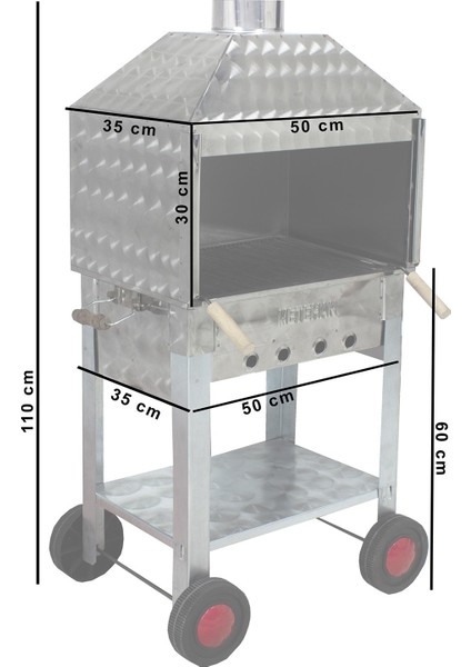 Davlumbazlı Maltız Izgaralı 4 Tekerlekli Mangal