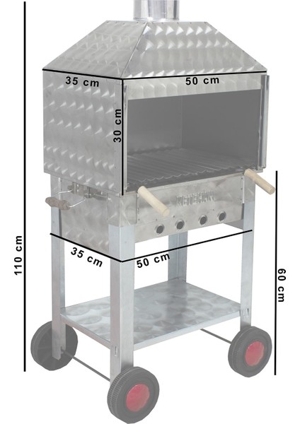 Davlumbazlı Lama Izgaralı 4 Tekerlekli Mangal