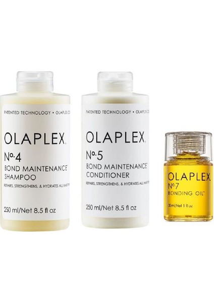 Olaplex No:4 Şampuan 250 ml - No:5 Bakım Kremi 250 ml - No:7 Bakım Yağı 30 ml