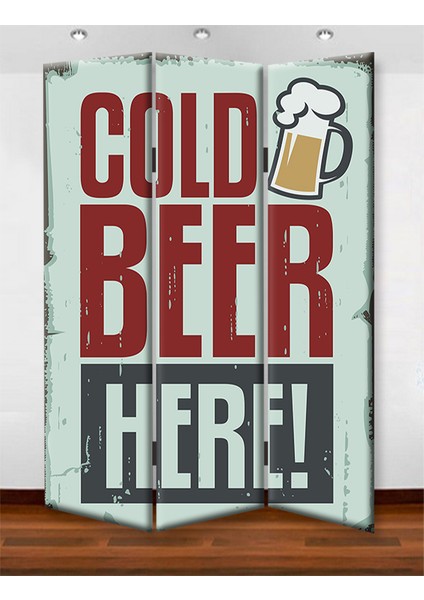Cold Beer 3 Kanat Tekerlekli Kanvas Paravan