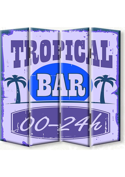 Tropik Bar 4 Kanat Kanvas Tekerlekli Paravan