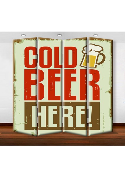 Cold Beer 4 Kanat Kanvas Tekerlekli Paravan
