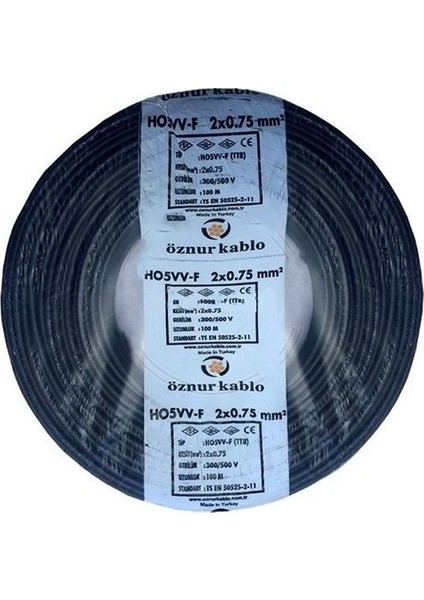 2 x 0,75 mm TTR Kablo 18 m Siyah Tam Bakır