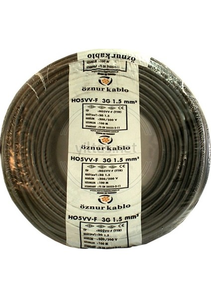 3 x 1,5 mm TTR Kablo 15 m Siyah Tam Bakır