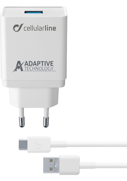 Cellularline Type-C Duvar Şarjı 15W (Kablo+Adaptor) - ACHSMKIT15WTYCW