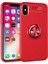 Apple iPhone XS Max Kılıf Yüzüklü Standlı Metal Araç Tutuculu Ravel Silikon Kırmızı 1