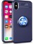 Apple iPhone XS Max Kılıf Yüzüklü Standlı Metal Araç Tutuculu Ravel Silikon Lacivert 1