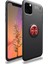 Apple iPhone 11 Pro Max Kılıf Yüzüklü Standlı Metal Araç Tutuculu Ravel Silikon Siyah Kırmızı 1