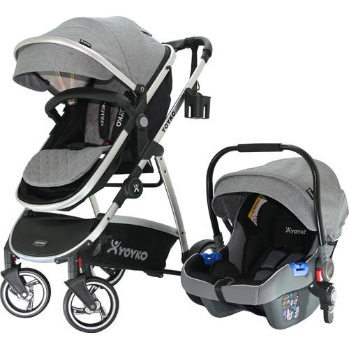 Yoyko City Seyahat Sistem Bebek Arabası 3 İn 1 Gri Silver