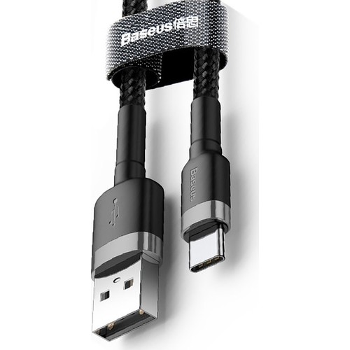 Baseus CATKLF-UG1 Cafule USB Type-C 3 M 2.0A Hızlı Şarj Halat USB Kablo Siyah - Gri