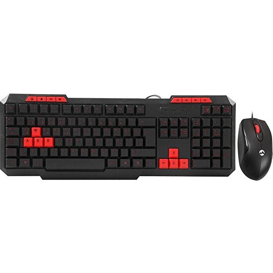 Everest KM-6825 Siyah USB Multimedia Klavye + Mouse Set Kırmızı Tuşlu
