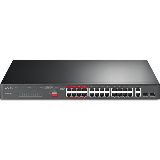 TP-LINK TL-SL1226P 24 PORT 10/100 +2 RJ45 GIGABIT UPLINK + 2 COMBO GIGABIT SFP 250W POE SWITCH Resim-1