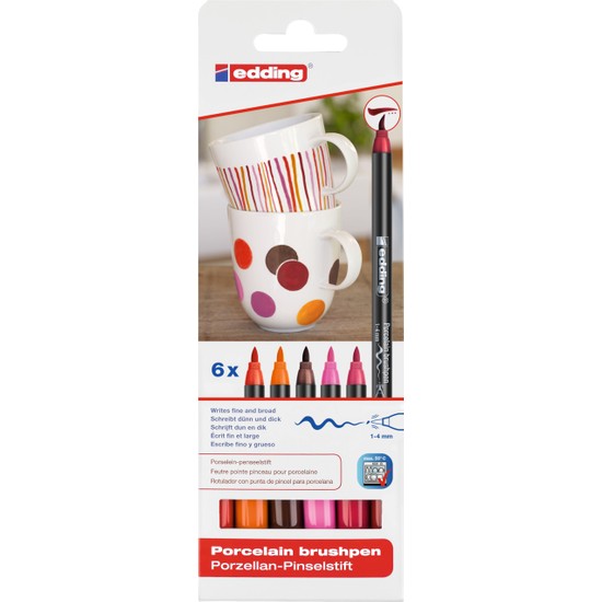 Edding 4200 Porselen Boyama Kalemi 6'Lı Set Sıcak Renkler
