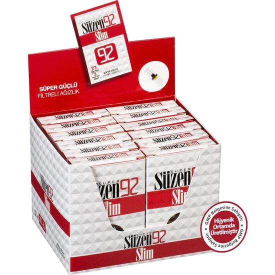 Süzen92 Slim&Ultra Slim Sigara Filtresi Ağızlık 12x30 luk Paketinde, 12 x (27 Slim Filtre+3 Ultra Slim Adaptör)